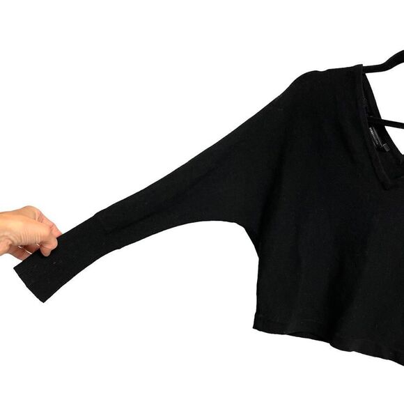 BCBGMAXAZRIA Wool Cashmere Double V-Neck Dolman Sleeve Cropped Sweater Black XXS - Picture 6 of 9
